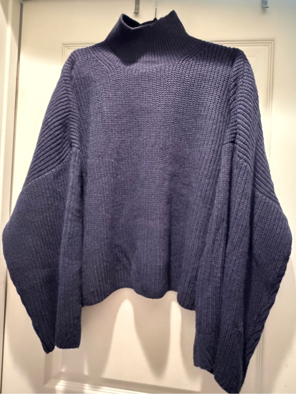Topshop Navy Oversized Chunky Knit Turtleneck Sweater M